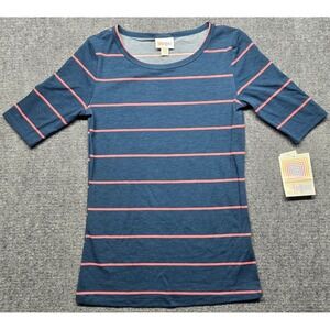 LuLaRoe Gigi Top Womens XXS Blue Pink Striped Short Sleeve Casual Stretch New